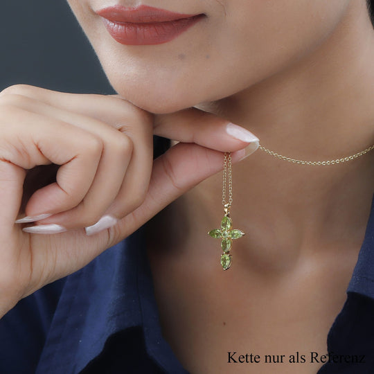 Natürlicher Peridot Kreuz-Anhänger, 925 Silber vergoldet ca. 2.35 ct