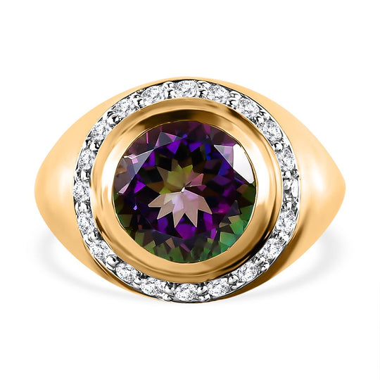 Nordlicht Mystik Topas und weißer Zirkon-Ring, 925 Silber vergoldet ca. 5.40 ct