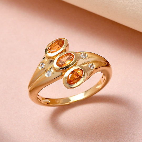 Salamanca Feueropal und weißer Zirkon-Ring, 925 Silber vergoldet ca. 0,49 ct