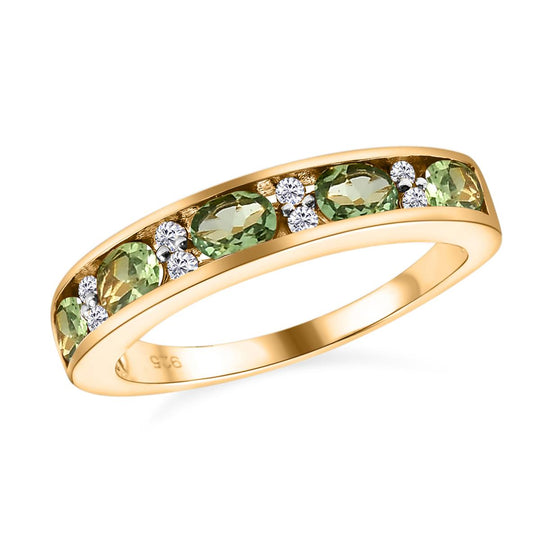 Natürlicher Merelani Mint-Granat und weißer Zirkon-Ring, 925 Silber Gelbgold Vermeil ca. 1.02 ct