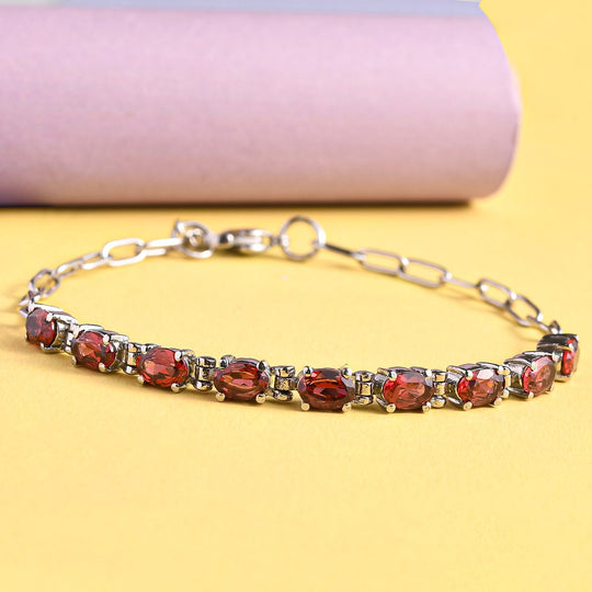 Rotes Granat Armband, ca. 19 cm, Edelstahl ca. 5.03 ct