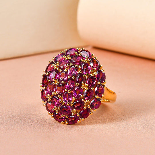 Rhodolith Granat Ring, 925 Silber Gelbgold Vermeil ca. 6,98 ct