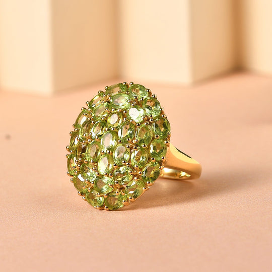 Natürlicher Peridot Ring, 925 Silber Gelbgold Vermeil , ca. 5.83 ct