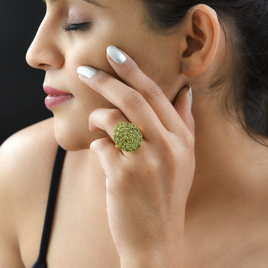 Natürlicher Peridot Ring, 925 Silber Gelbgold Vermeil , ca. 5.83 ct