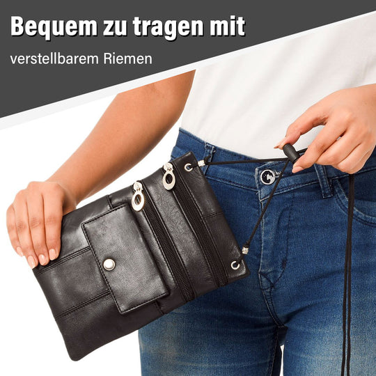 100% Echtleder Crossbody-Tasche, 15.25x19.05 cm, schwarz
