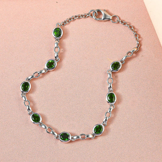 Natürliches Chromdiopsid-Armband, ca. 19 cm, 925 Silber platiniert ca. 3.06 ct