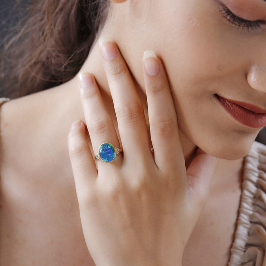 Pfau Triplett Quarz und weißer Zirkon-Ring, 925 Silber vergoldet ca. 5,36 ct