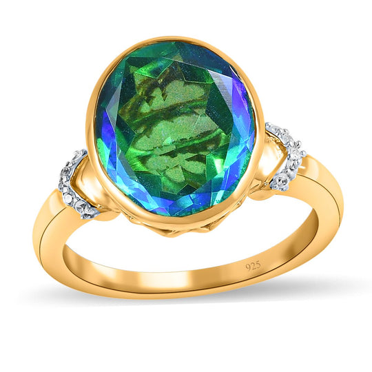 Pfau Triplett Quarz und weißer Zirkon-Ring, 925 Silber vergoldet ca. 5,36 ct