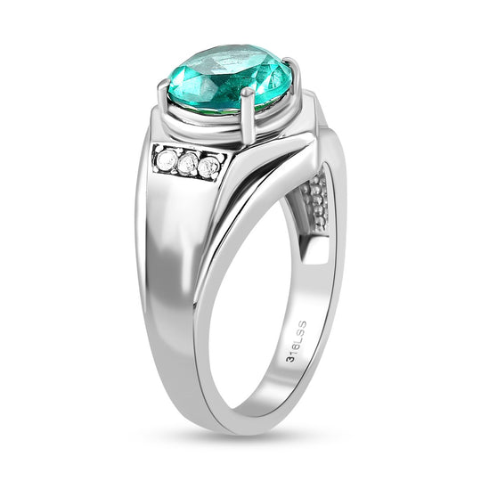 Pfau Triplette Quarz und weißer Zirkon-Ring, Edelstahl ca. 2.93 ct
