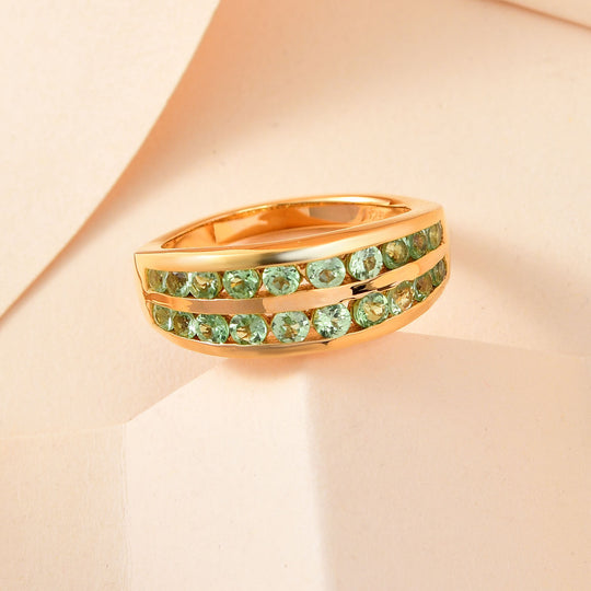 Merelani Mint-Granat Ring, 925 Silber Gelbgold Vermeil ca. 1.41 ct