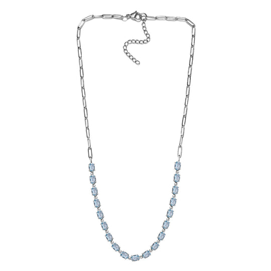 Himmelblaue Topas Halskette, ca. 45 cm, Edelstahl ca. 10.65 ct
