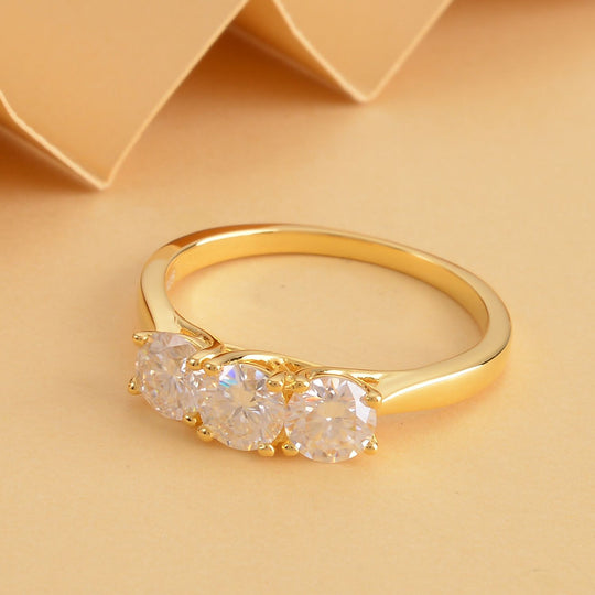Moissanit-Ring, 925 Silber Gelbgold Vermeil (Größe 18.00) ca. 1,28 ct