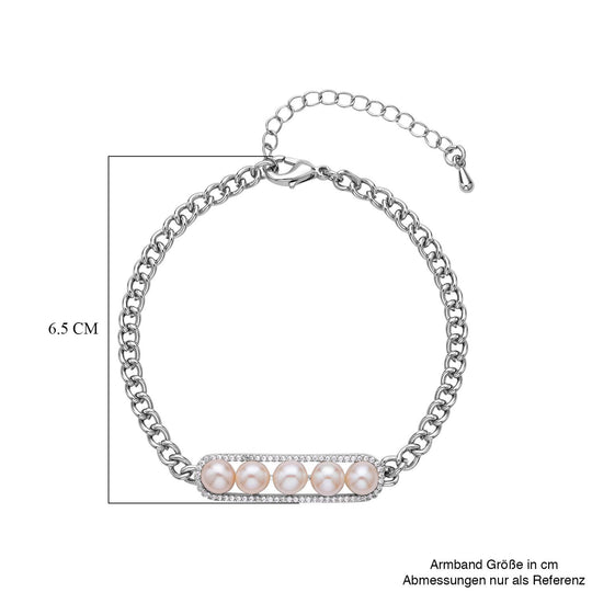 Weißes Muschelkernperle und Zirkonia Armband, ca. 19 cm, Messing