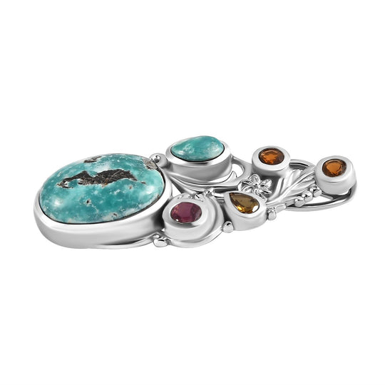 Sierra Nevada Türkis und mehrfarbig Turmalin Anhänger, 925 Silber platiniert ca. 7.09 ct