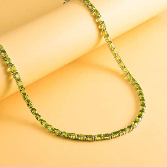 Natürliche, Peridot Halskette, ca. 45 cm, 925 Silber rhodiniert ca. 53.67 ct