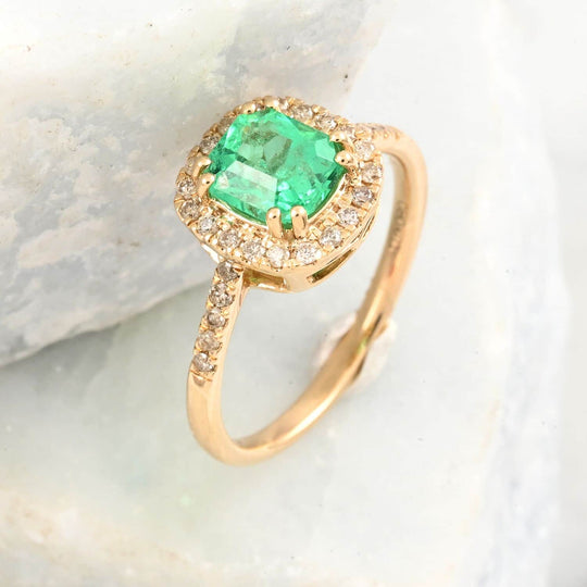 AAA Kolumbianischer Smaragd, Weißer Diamant Ring 585 Gold ca. 1.65 ct