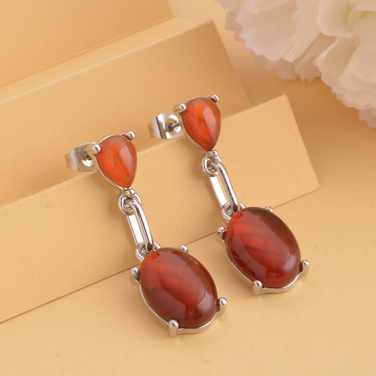 Rote Achat Ohrringe, silberfarben ca. 25.00 ct