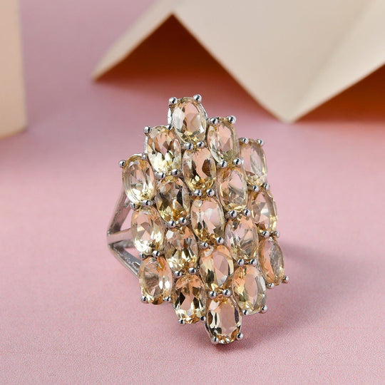 Citrin Ring, 925 Silber platiniert (Größe 20.00) ca. 7,51 ct