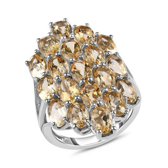 Citrin Ring, 925 Silber platiniert (Größe 20.00) ca. 7,51 ct