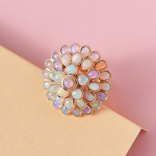 Natürlicher, äthiopischer Welo Opal Ring, 925 Silber Gelbgold Vermeil ca. 5.60 ct