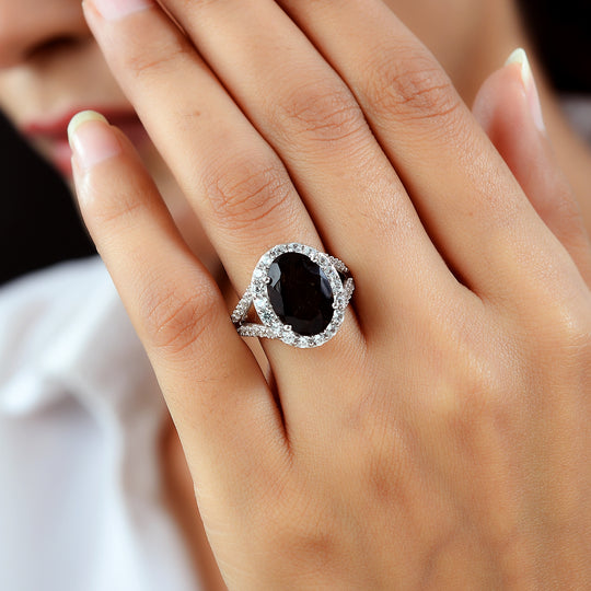 Rauchquarz und weißer Zirkon Ring, 925 Silber platiniert ca. 7.08 ct