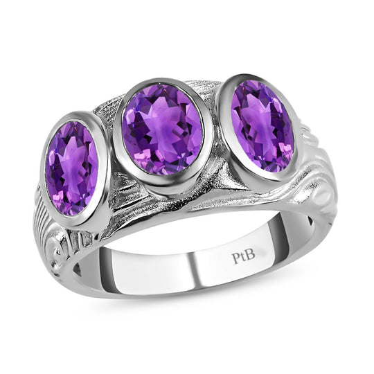 Afrikanischer Amethyst Ring, Messing platiniert ca. 2.18 ct