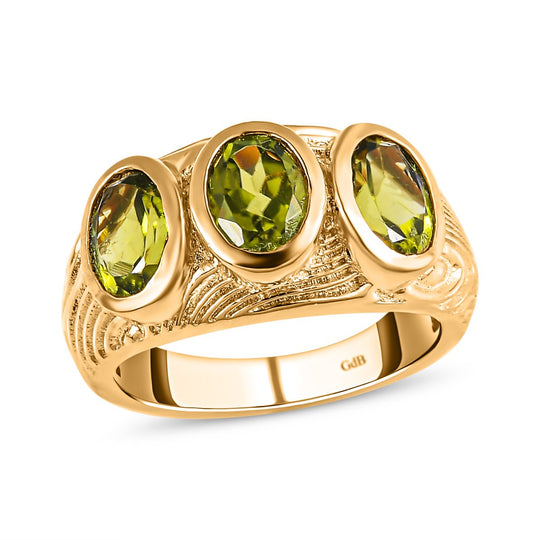 Natürlicher Peridot Ring, Messing vergoldet (Größe 16.00) ca. 2.34 ct