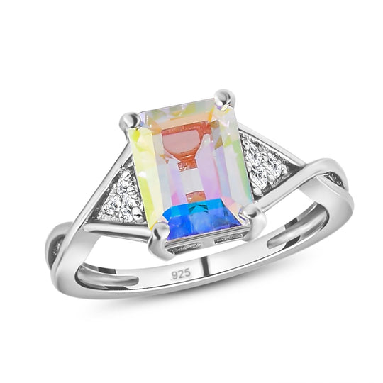 Merkur mystischer Topas und Moissanit-Ring, 925 Silber platiniert ca. 2.92 ct