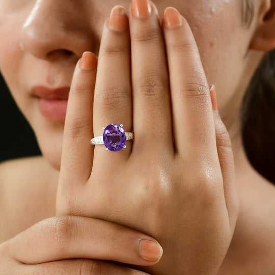 Afrikanischer Amethyst Ring, 925 Silber, , ca. 4.12 ct
