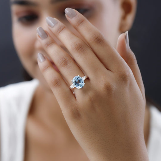 Himmelblauer Topas Ring 925 Silber ca. 5,61 ct