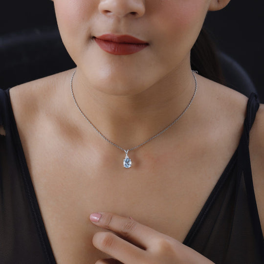 Himmelblauer Topas, weißer Zirkon Anhänger, 925 Silber, ca. 2,21 ct