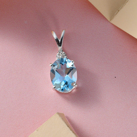 Himmelblauer Topas, weißer Zirkon Anhänger, 925 Silber, ca. 2,21 ct