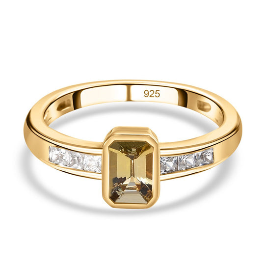 Natürlicher goldener Tansanit und weißer Zirkon-Ring, 925 Silber Gelbgold Vermeil (Größe 18.00) ca. 0.99 ct