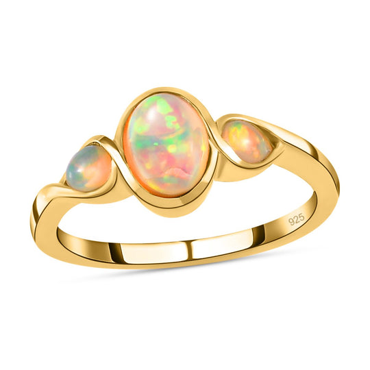 Natürlicher, äthiopischer Welo Opal Ring, 925 Silber vergoldet ca. 0.75 ct