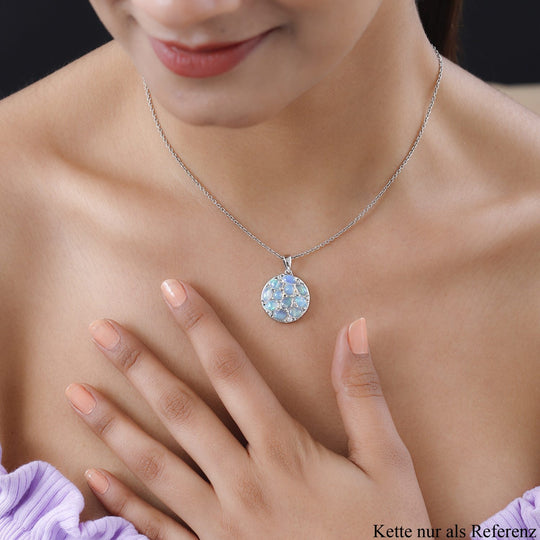 Natürlicher, äthiopischer Welo Opal Anhänger, 925 Silber platiniert ca. 3.43 ct