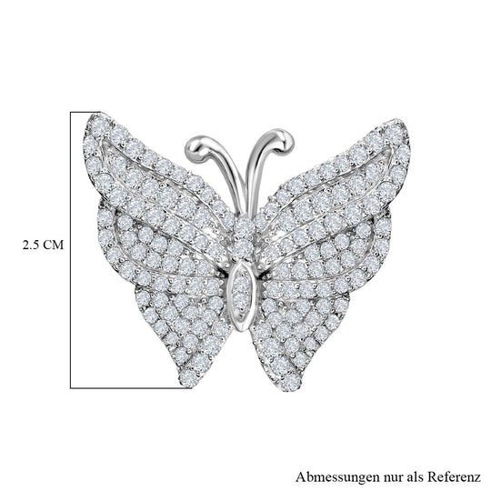 Lustro Stella - Weißer Zirkonia Schmetterlings-Anhänger, 925 Silber platiniert ca. 1.90 ct