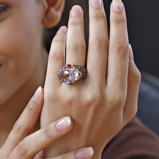 GP Royal Kollektion - Rose de France Amethyst und Rhodolith Granat Ring, 925 Silber Gelbgold Vermeil ca. 12.20 ct