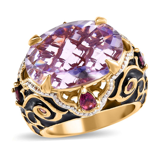 GP Royal Kollektion - Rose de France Amethyst und Rhodolith Granat Ring, 925 Silber Gelbgold Vermeil ca. 12.20 ct