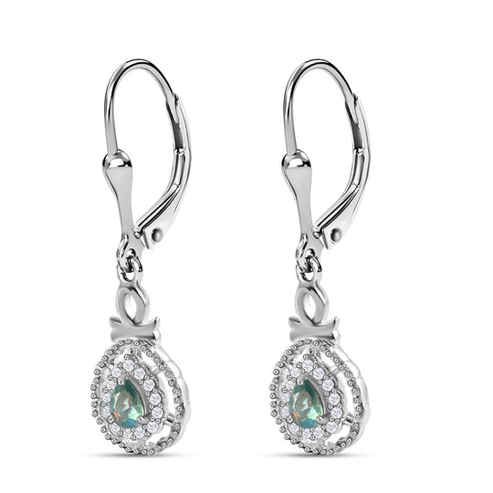 Alexandrit und weiße Zirkon Ohrringe, 925 Silber platiniert ca. 0.54 ct