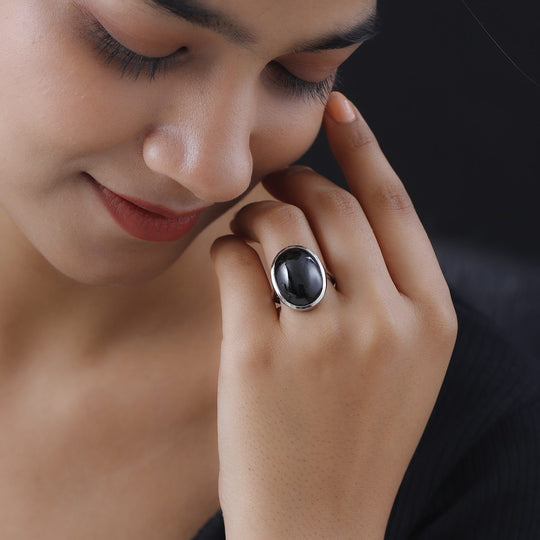 Schwarzer Stern Diopsid-Ring, 925 Silber platiniert ca. 24.05 ct