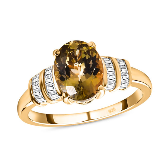 AAA Natürlicher goldener Tansanit und weißer Diamant-Ring, 585 Gold (Größe 20.00) ca. 2.26 ct