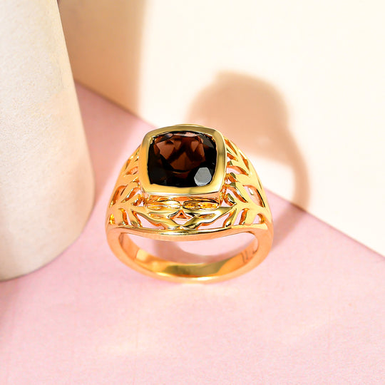 Rauchquarz Ring, Messing vergoldet ca. 2,60 ct