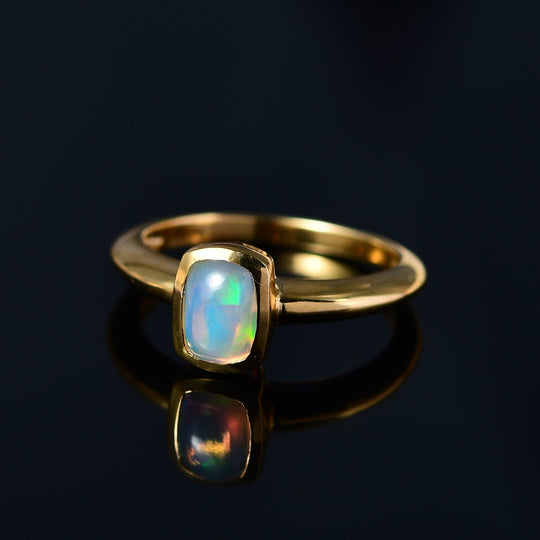 Natürlicher, äthiopischer Welo Opal Ring, 925 Silber vergoldet, , ca. 0.64 ct