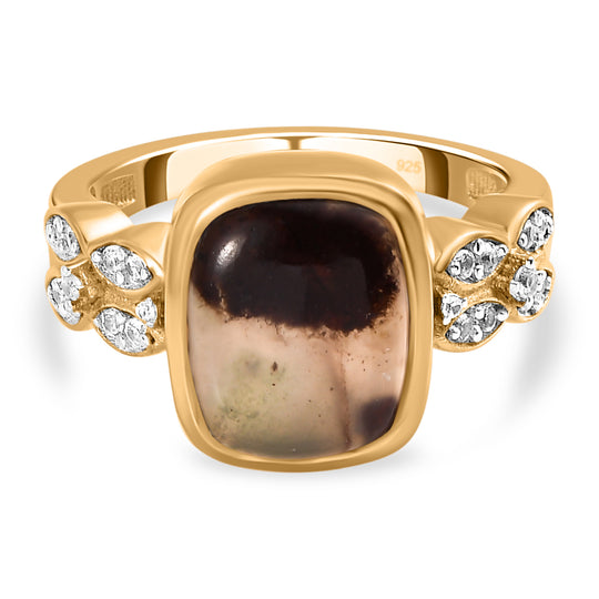 Zimbaprase und weißer Zirkon Ring, 925 Silber Gelbgold Vermeil (Größe 18.00) ca. 4,00 ct