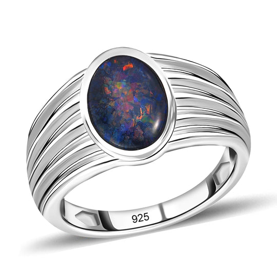 Boulder Opal Triplette Ring, 925 Silber platiniert ca. 3.00 ct