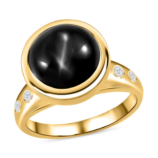 Schwarzer Stern Diopsid, Weißer Zirkon Ring, Messing vergoldet (Größe 17.00) ca. 7.85 ct