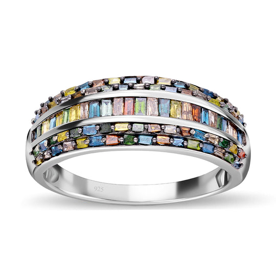 Mehrfarbiger Diamant Ring 925 Silber platiniert (Größe 21.00) ca. 1.00 ct