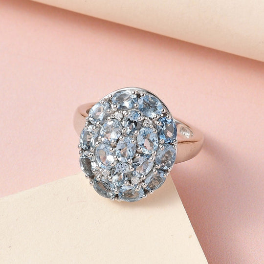 Santamaria Aquamarin, weißer Zirkon Ring, 925 Silber platiniert (Größe 21.00) ca. 2.69 ct