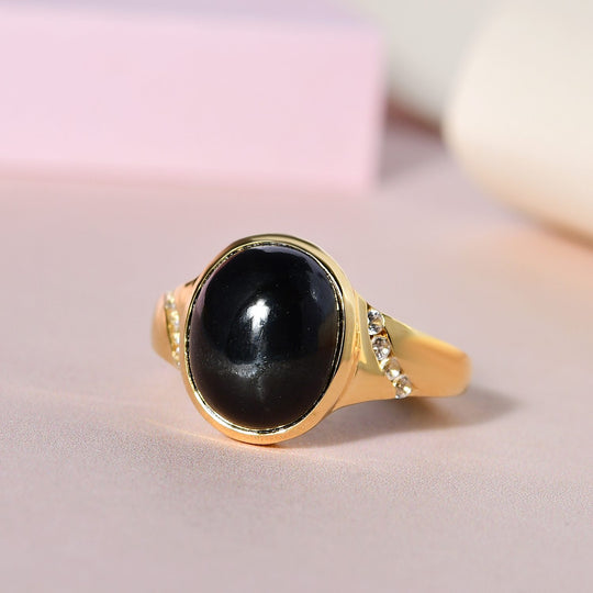 Schwarzer Stern Diopsid, weißer Zirkon Ring, 925 Silber vergoldet ca. 7,05 ct