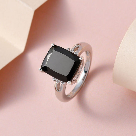 Elite Shungit, Weißer Zirkon Ring 925 Silber platiniert ca. 3,51 ct